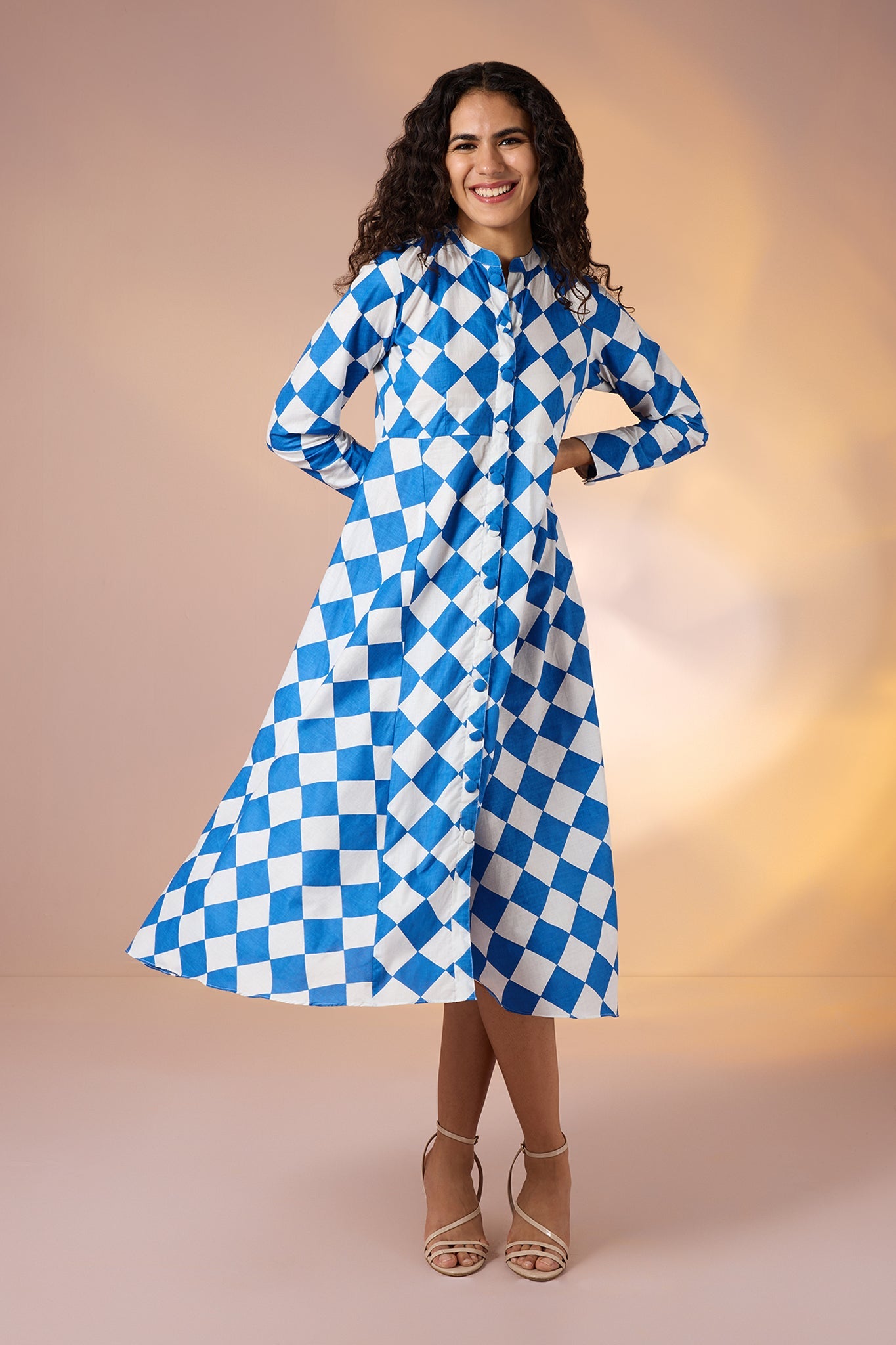Azure Prism Cotton Flared Panel Midi Dress