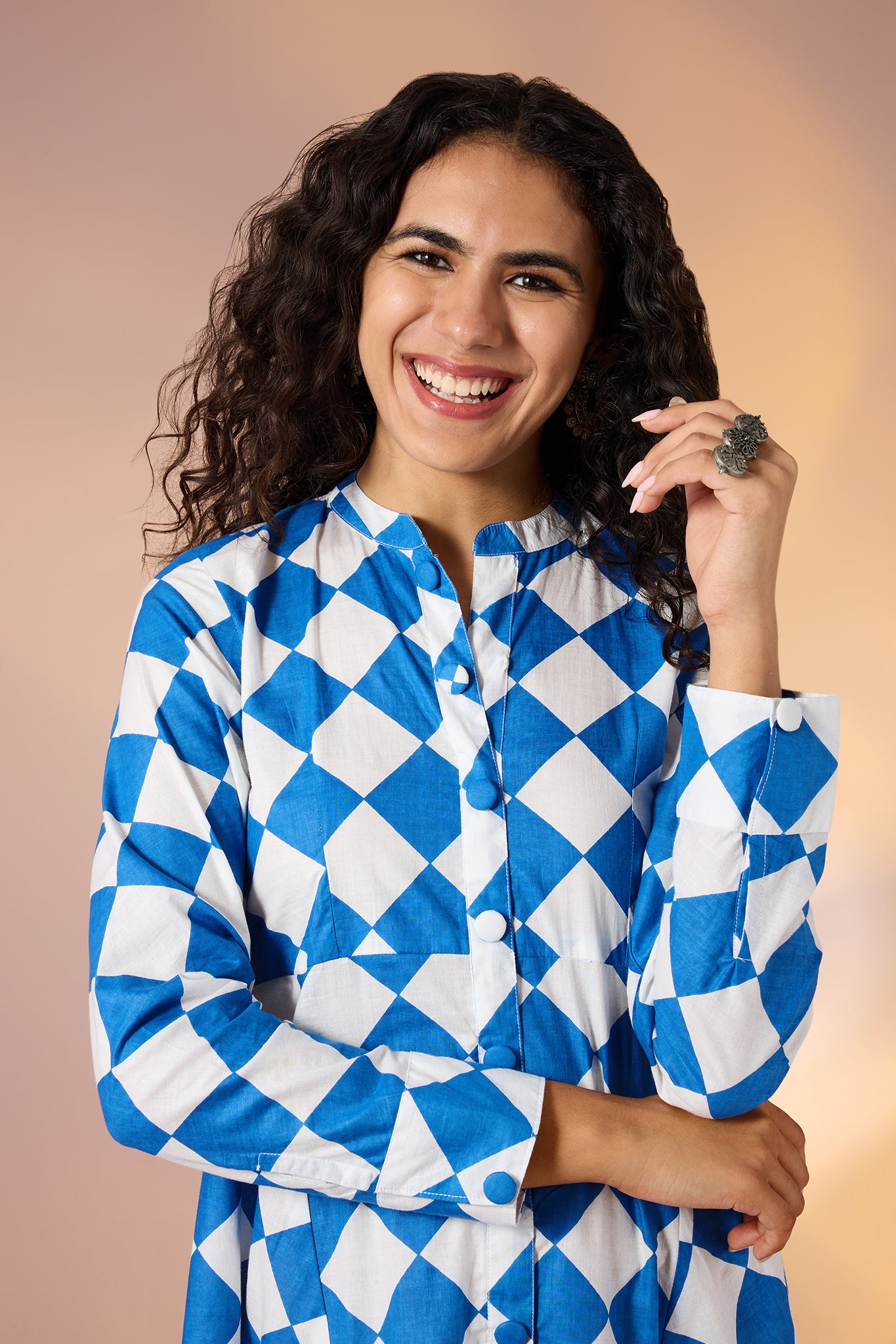 Azure Prism Cotton Flared Panel Midi Dress