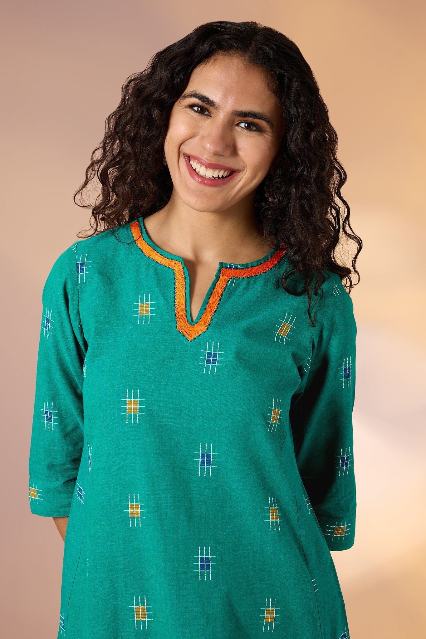 Co-ord Set Coastline Checks Long Kurta with Side Twist