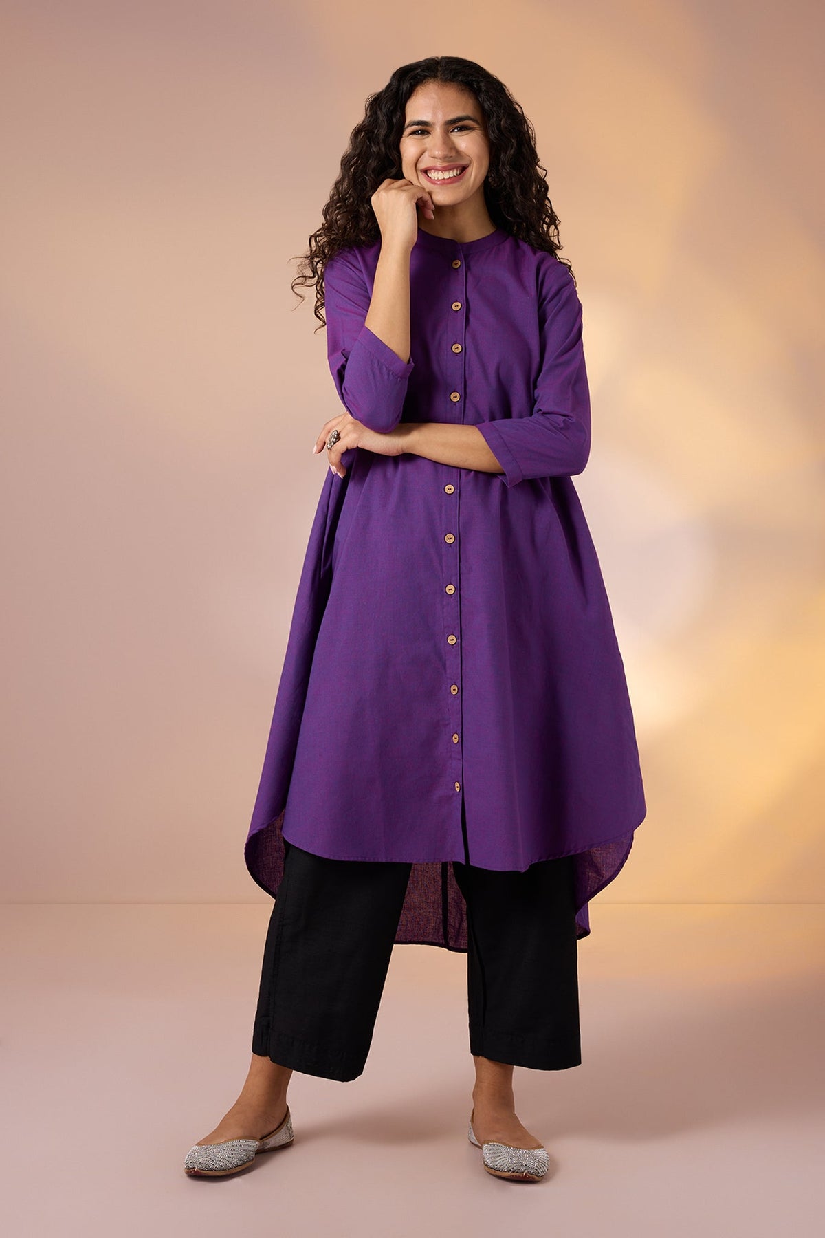 Iris Shadow Cotton Asymmetrical Hemline Button Down Tunic