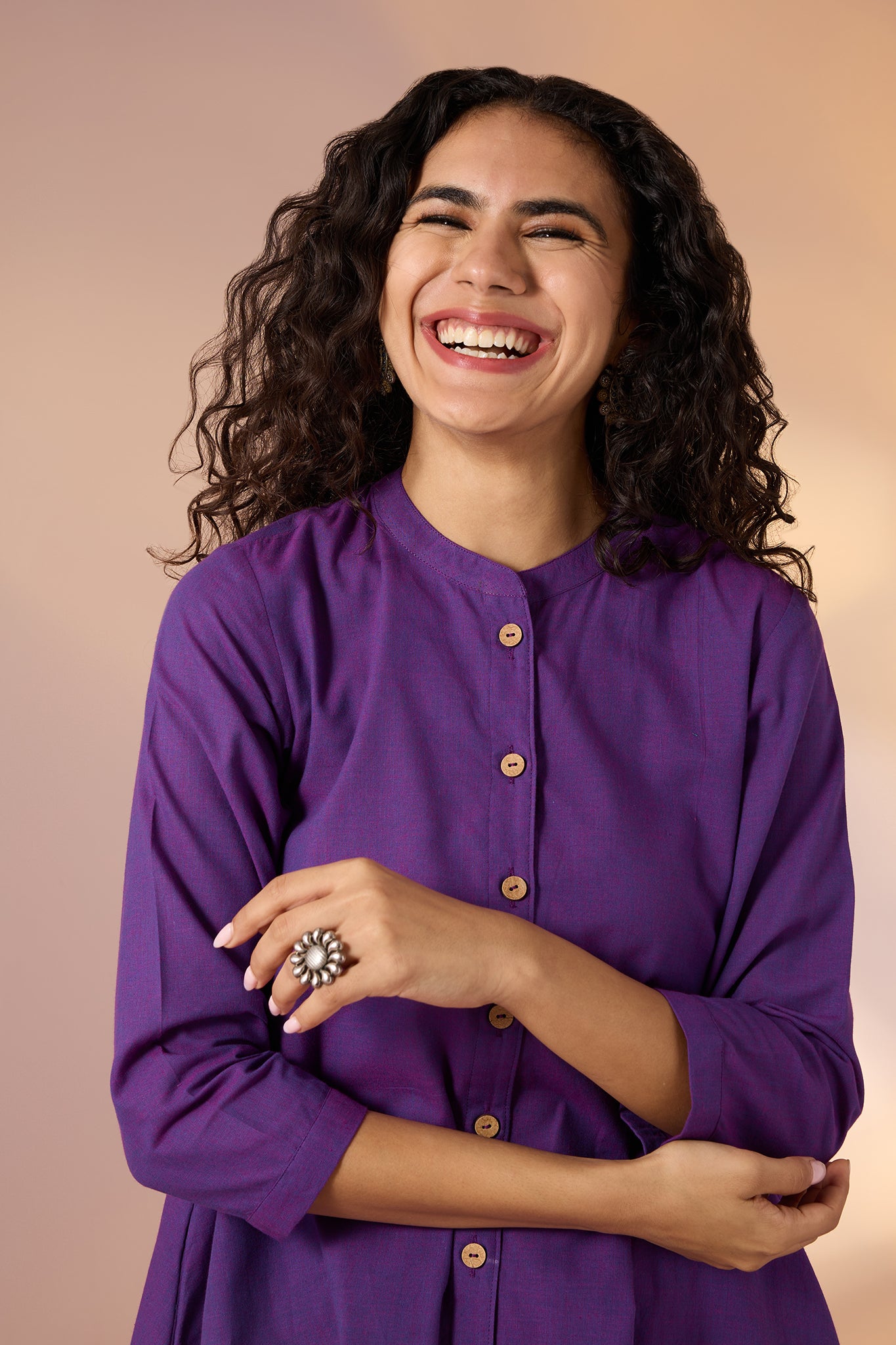Iris Shadow Cotton Asymmetrical Hemline Button Down Tunic