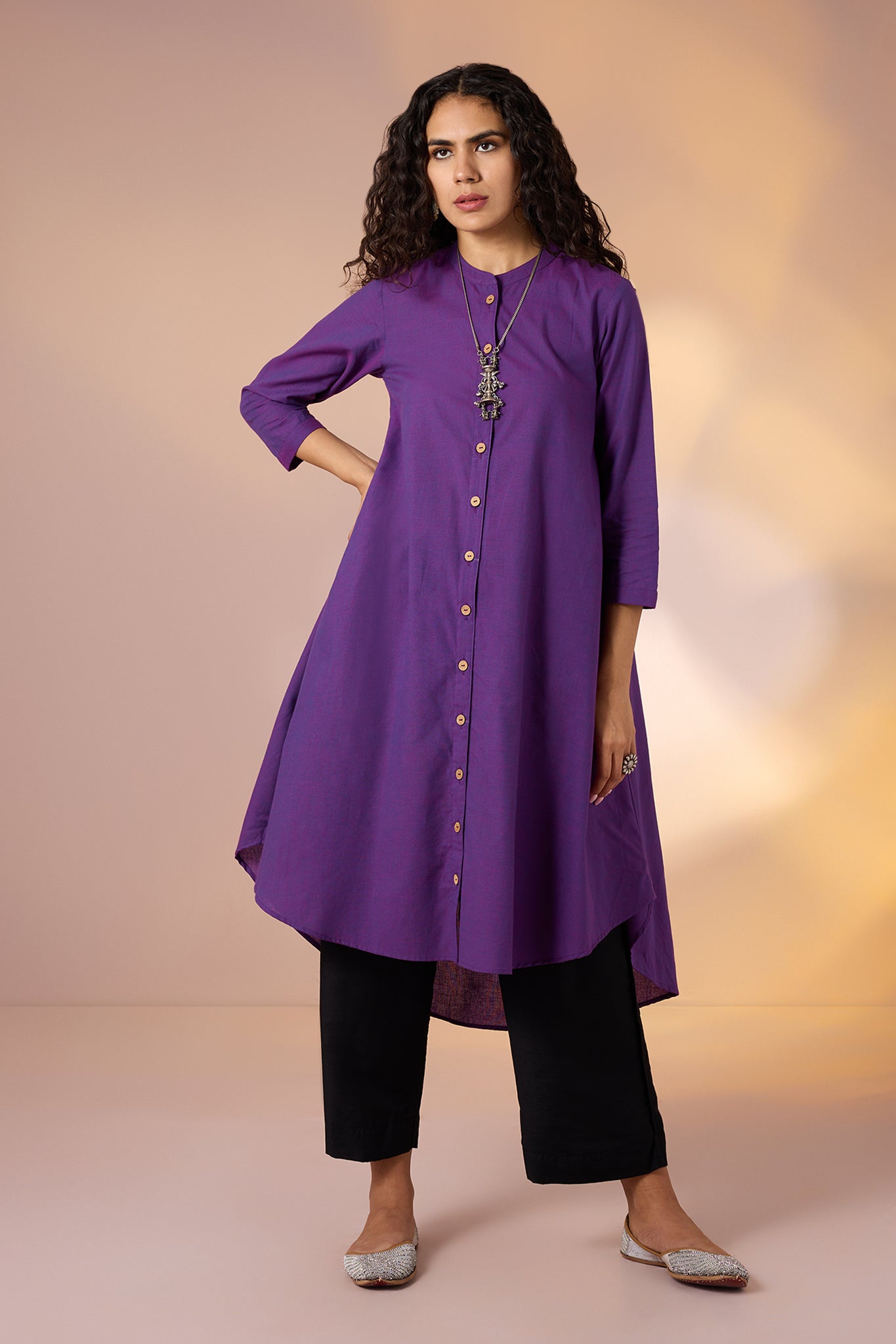 Iris Shadow Cotton Asymmetrical Hemline Button Down Tunic