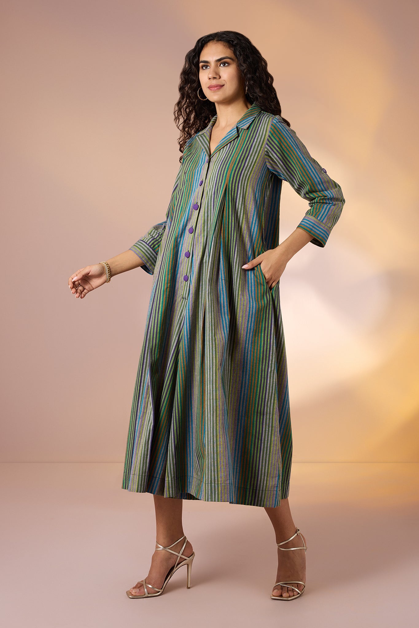 Forest Stripes Jumpsuit with Pockets & Collar