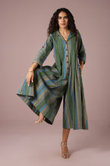 Forest Stripes Jumpsuit with Pockets & Collar