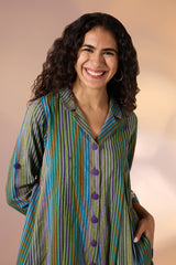 Forest Stripes Jumpsuit with Pockets & Collar
