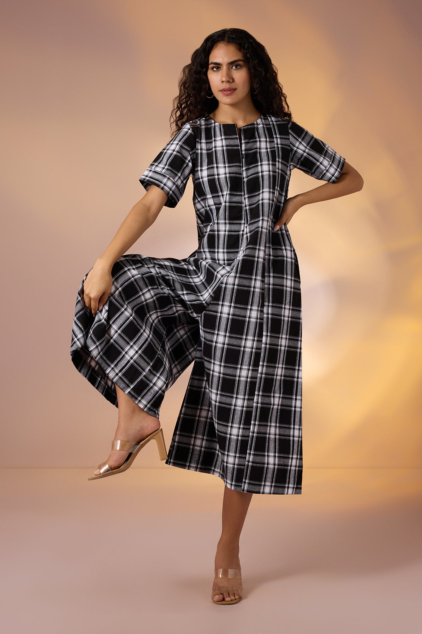 Charcoal Rhythm Jumpsuit with Pockets & Sleeves