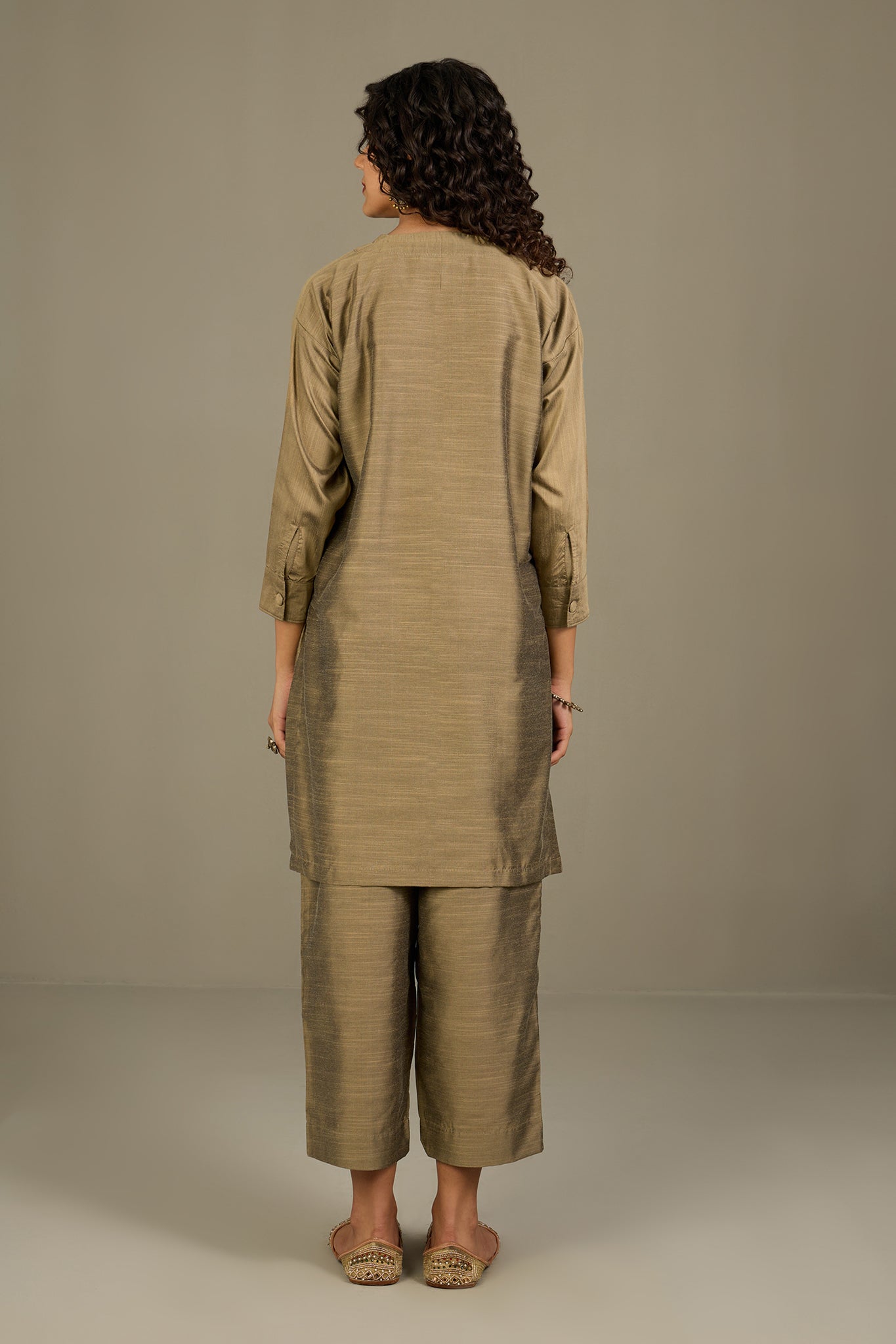 Co-ord Set Burnished Gold  Silk Slub Leisure Tunic (Set of 2)