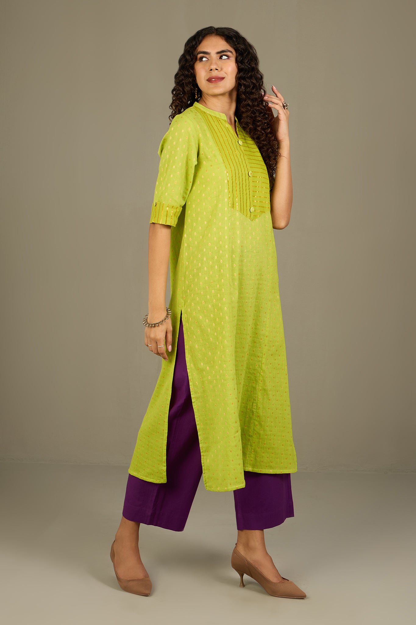 Lime Luster Stripes Long Panel Kurta
