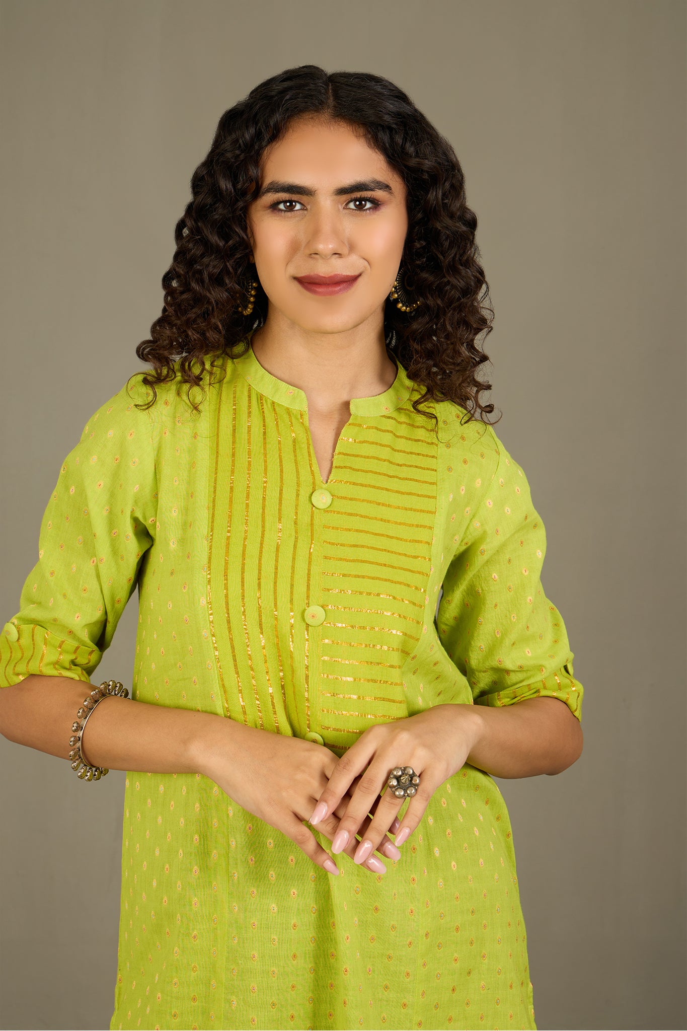 Lime Luster Stripes Long Panel Kurta