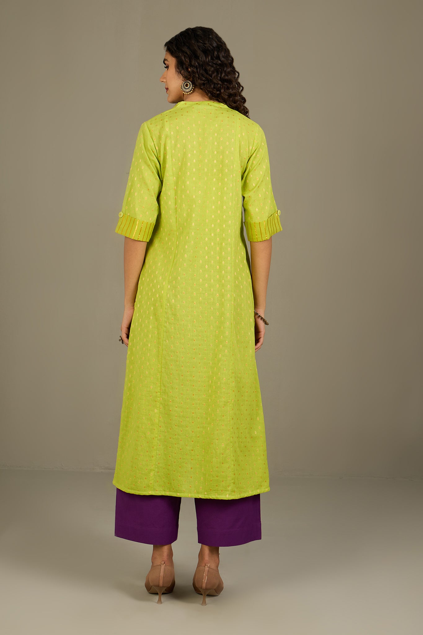 Lime Luster Stripes Long Panel Kurta