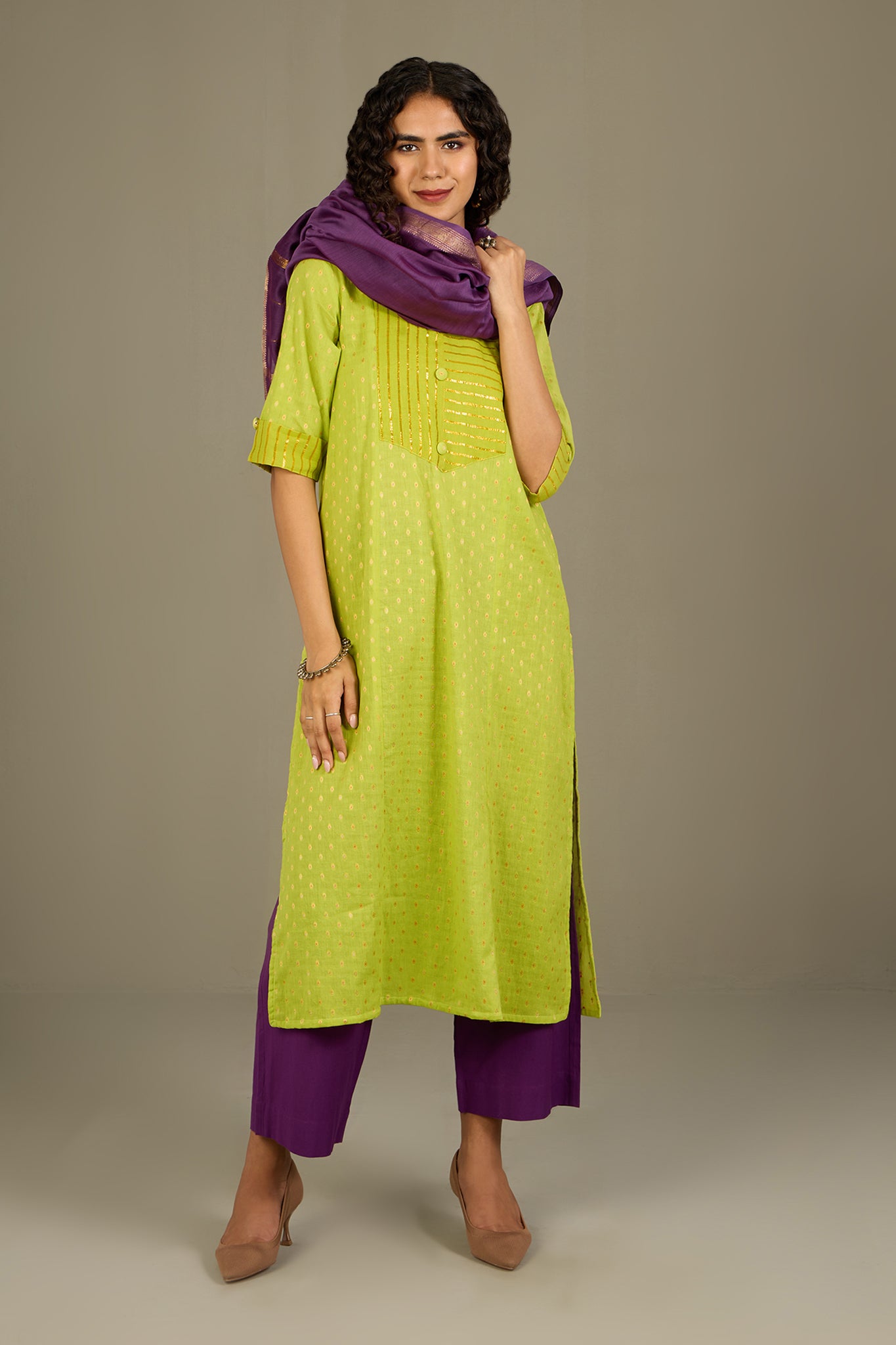 Lime Luster Stripes Long Panel Kurta