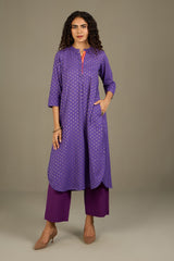 Gilded Violet Stand Collar Kurta with Round Hemline