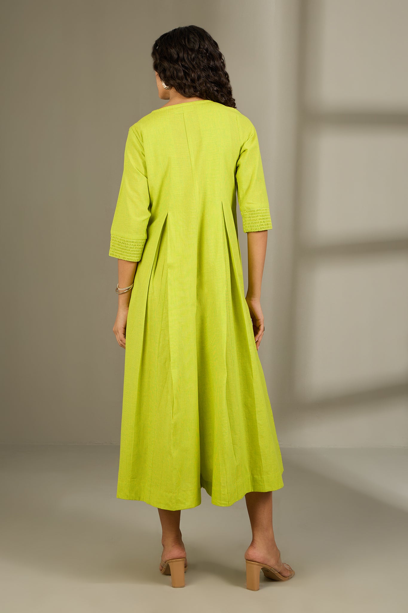 Lime Fizz Jumpsuit with Pockets & Smocked Sleeve