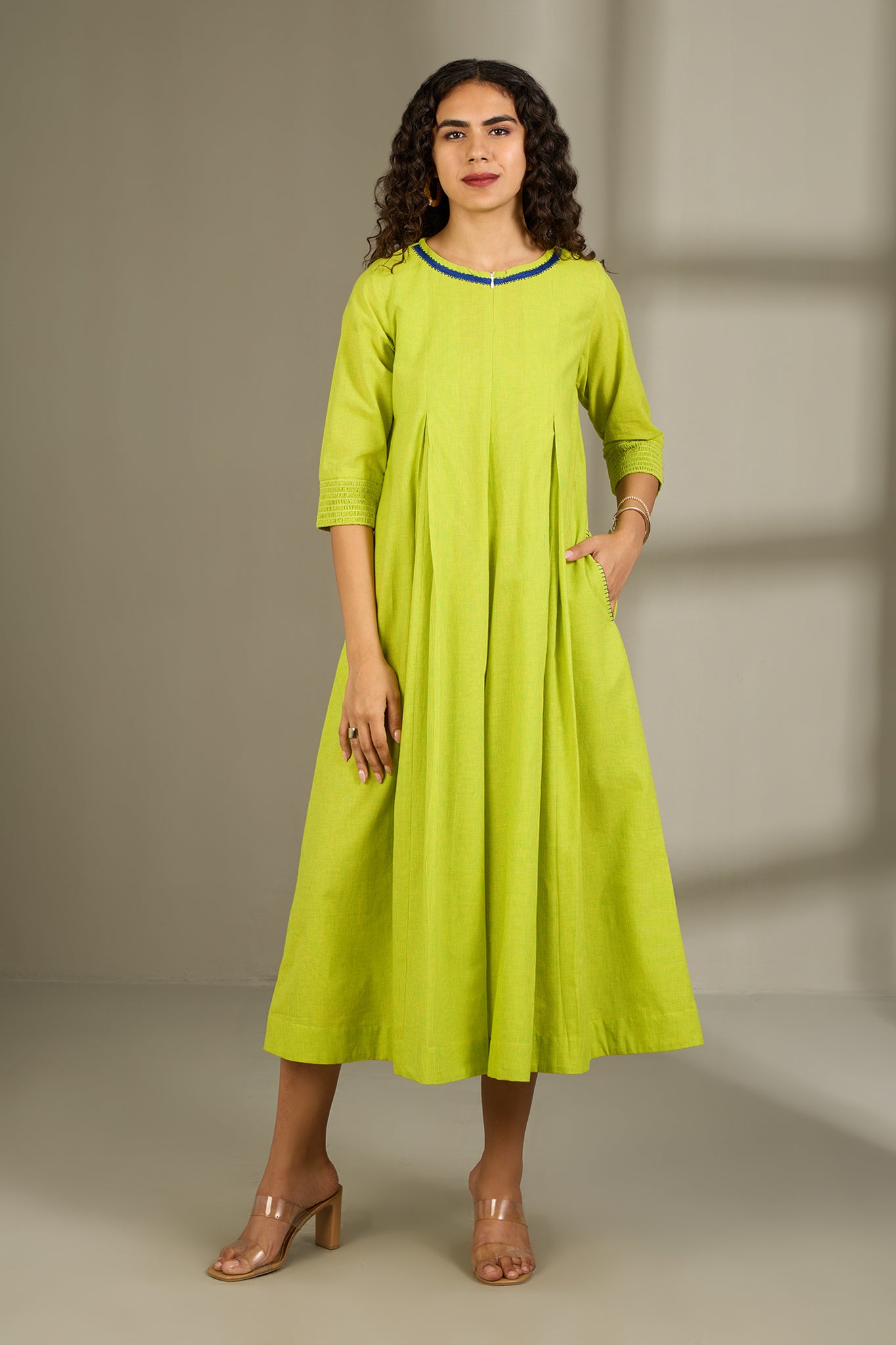 Lime Fizz Jumpsuit with Pockets & Smocked Sleeve