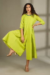Lime Fizz Jumpsuit with Pockets & Smocked Sleeve