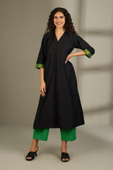 Midnight Ink & Forest Foil Front Zipper A-line Kurta
