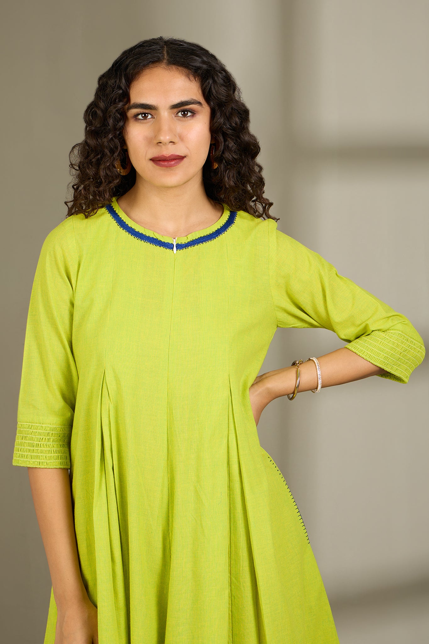Lime Fizz Jumpsuit with Pockets & Smocked Sleeve
