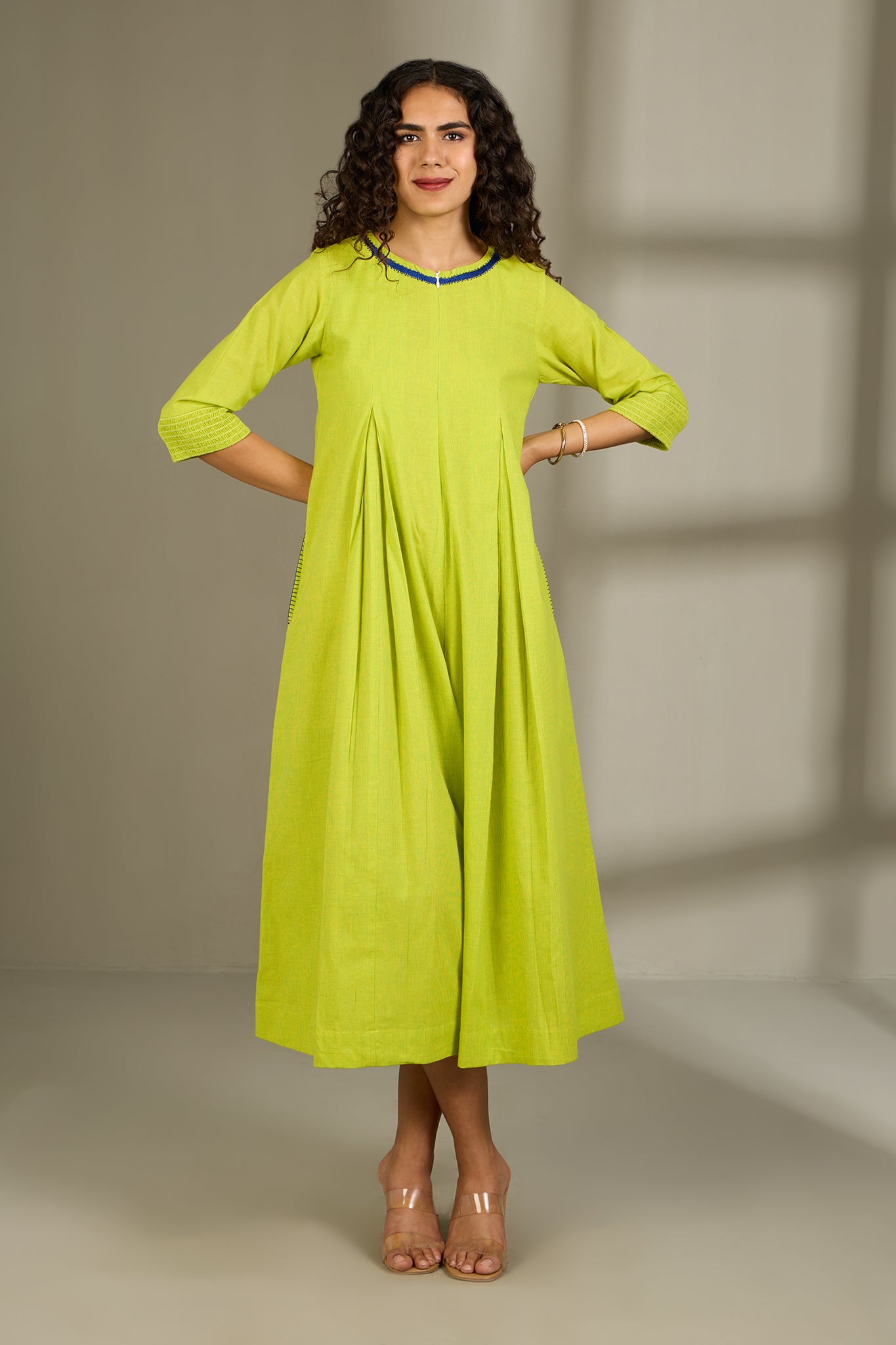 Lime Fizz Jumpsuit with Pockets & Smocked Sleeve