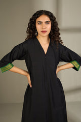 Midnight Ink & Forest Foil Front Zipper A-line Kurta