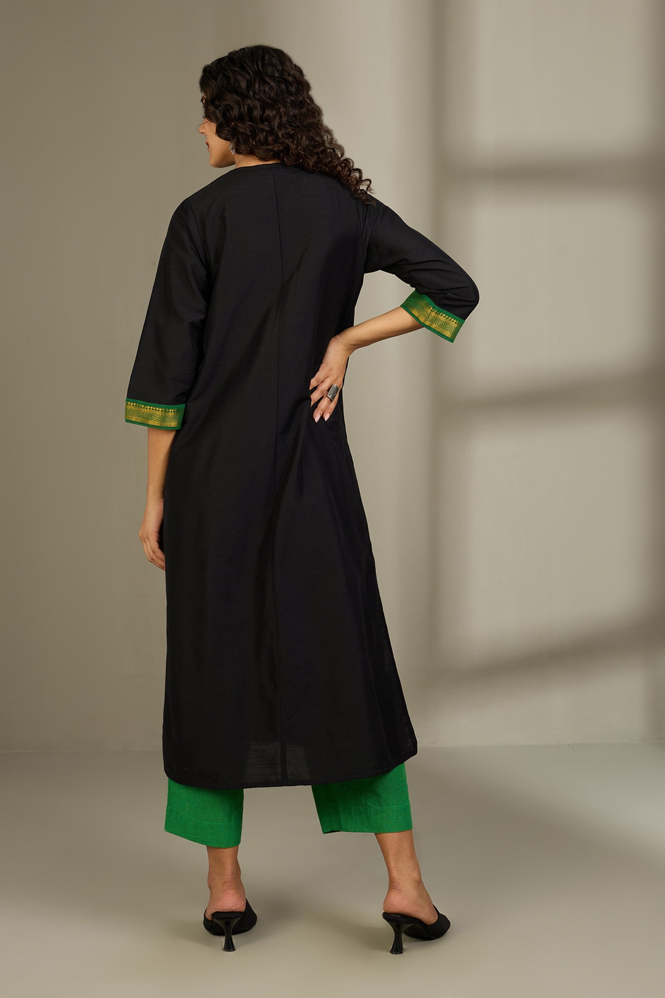 Midnight Ink & Forest Foil Front Zipper A-line Kurta