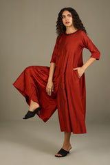 Lustrous Earth Jumpsuit with Pockets & Smocked Sleeve