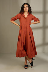 Burnished Earth Cotton Jumpsuit with Pockets & Collar
