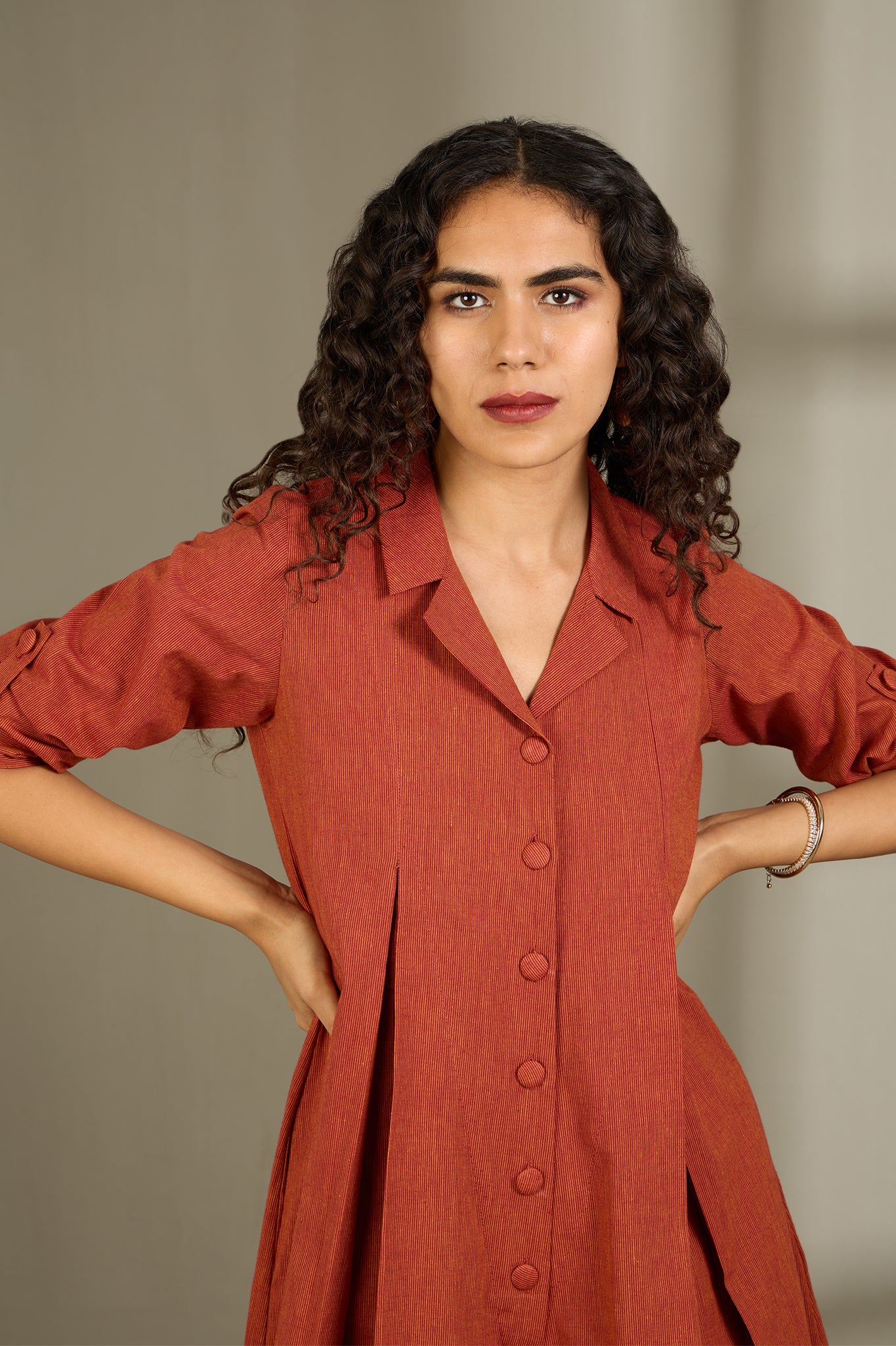 Burnished Earth Cotton Jumpsuit with Pockets & Collar