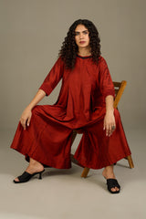 Lustrous Earth Jumpsuit with Pockets & Smocked Sleeve