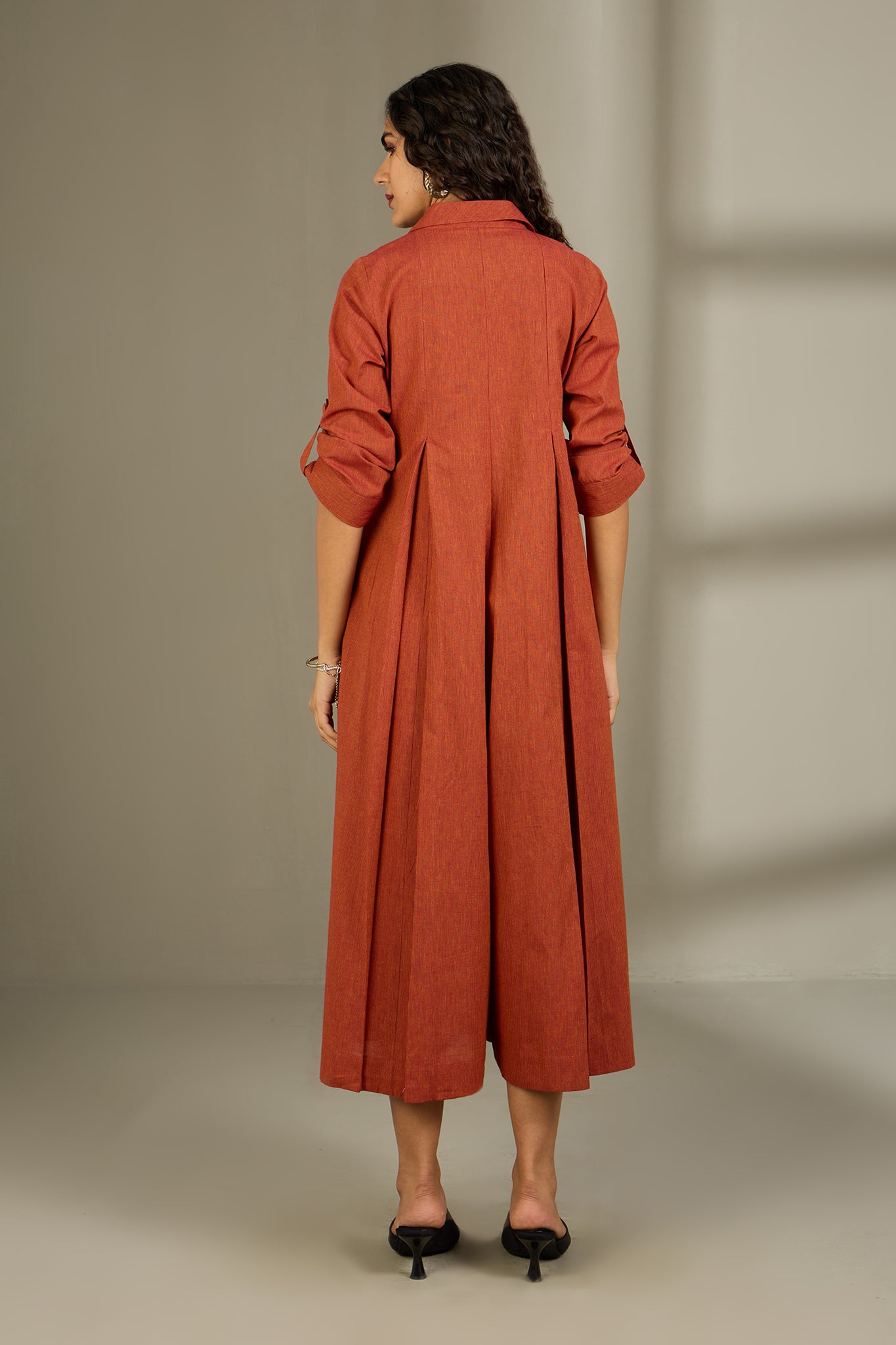 Burnished Earth Cotton Jumpsuit with Pockets & Collar