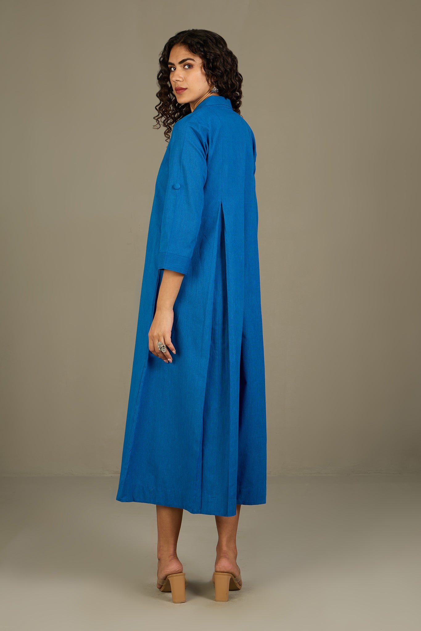 Azure Serenade Cotton Jumpsuit with Pockets & Collar