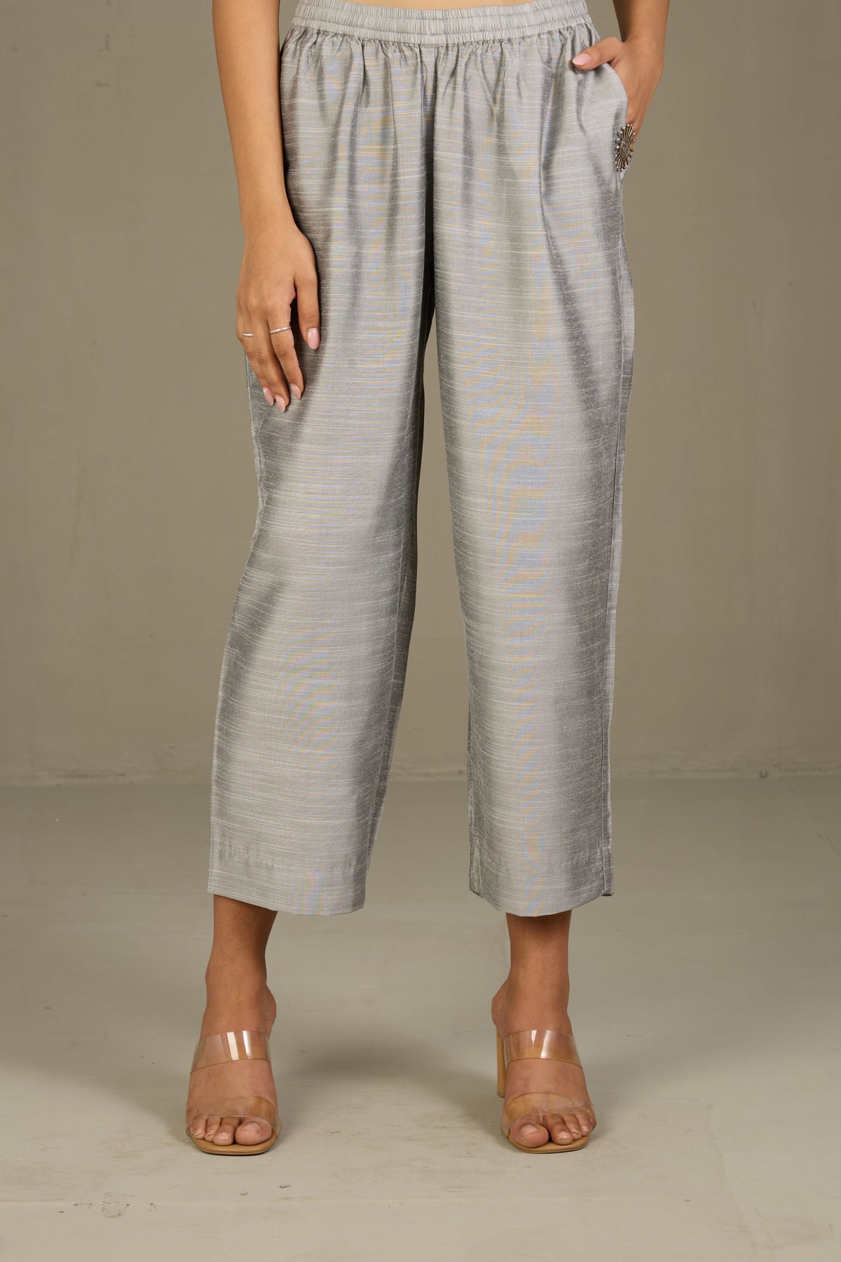 Comfort fit cotton pants - Silver Silk Slub