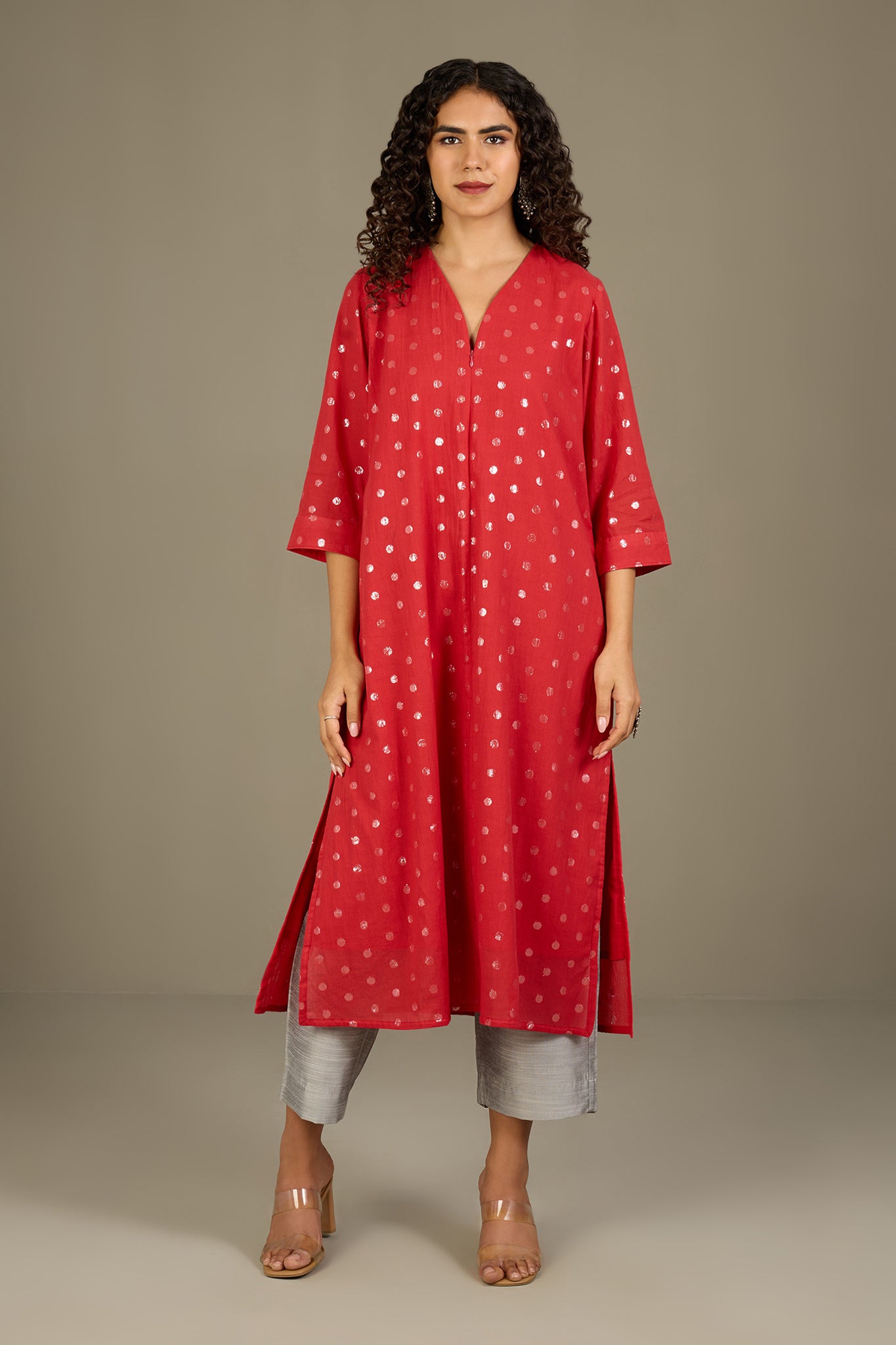 Front Zipper Dress Cosmic Red & Silver