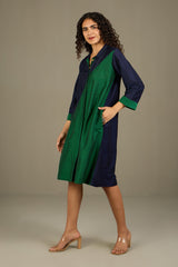 Midnight in the Forest Silk Slub Cross Shirt Dress