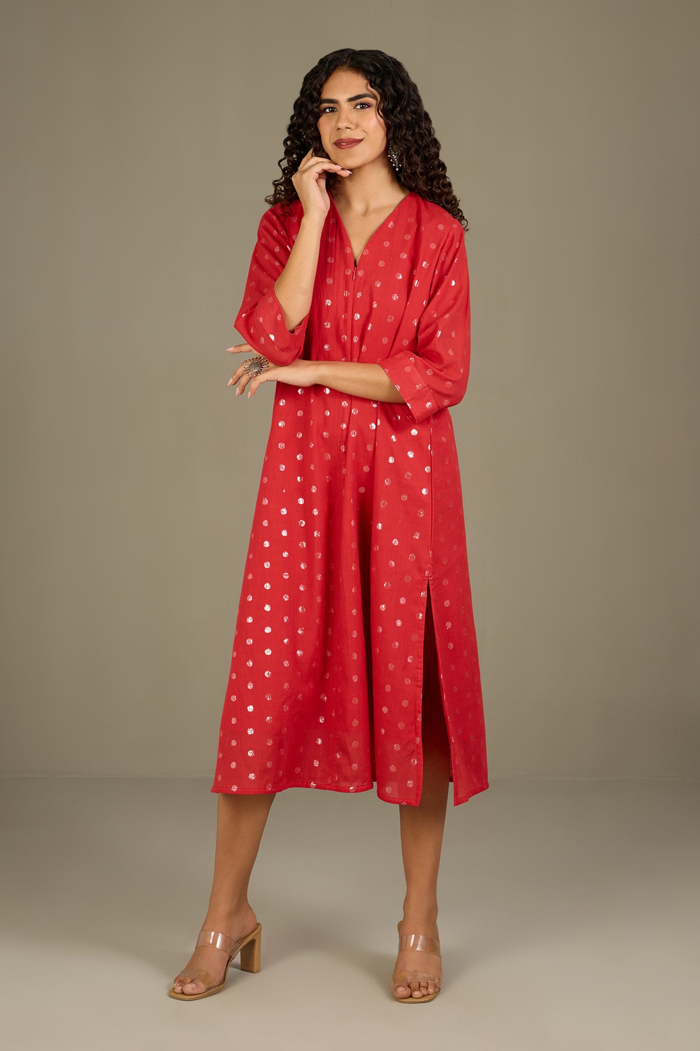 Front Zipper Dress Cosmic Red & Silver