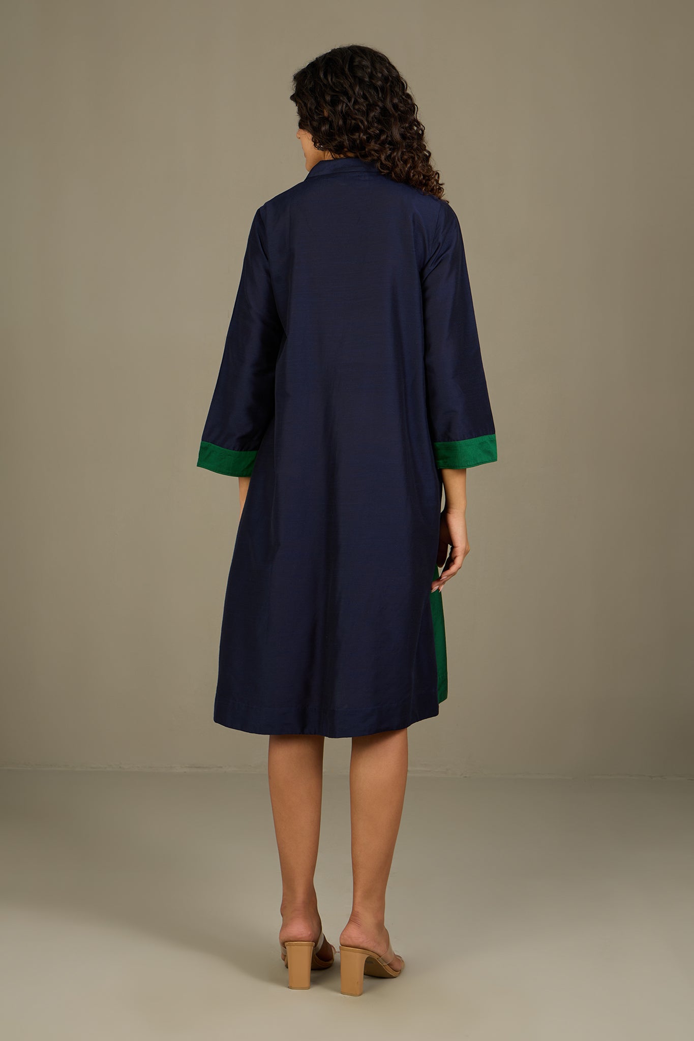 Midnight in the Forest Silk Slub Cross Shirt Dress