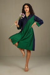 Midnight in the Forest Silk Slub Cross Shirt Dress