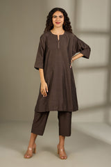 Coord Set Silk Slub Kalidar Kurta and Pants Bronzed Serenity