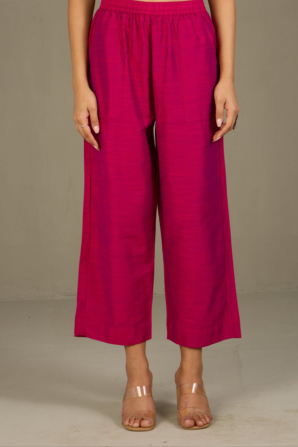 Comfort fit cotton pants - Pink Silk Slub