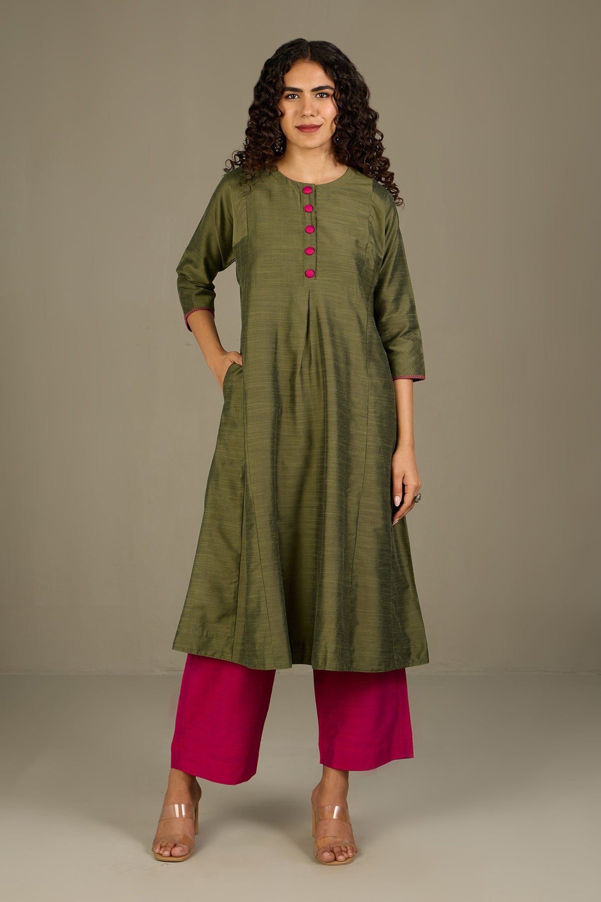 Forest Rose Silk Slub Kalidar Kurta