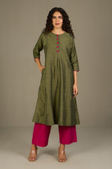 Forest Rose Silk Slub Kalidar Kurta