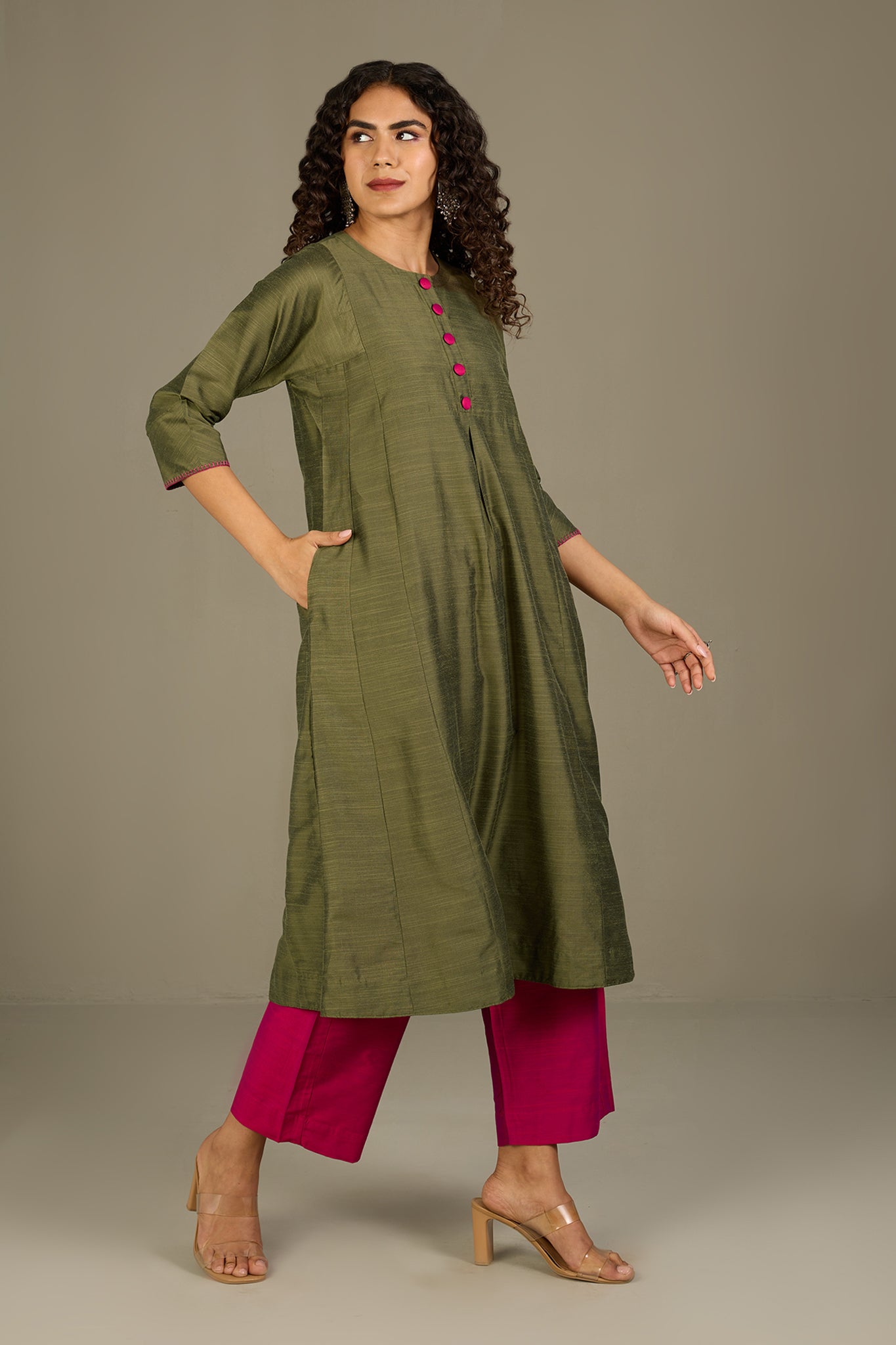 Forest Rose Silk Slub Kalidar Kurta