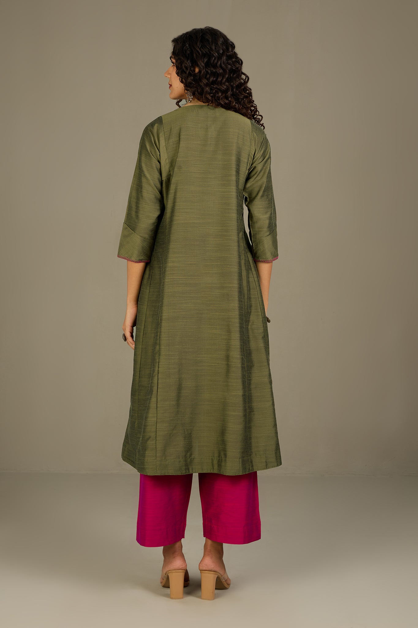 Forest Rose Silk Slub Kalidar Kurta