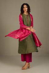 Forest Rose Silk Slub Kalidar Kurta