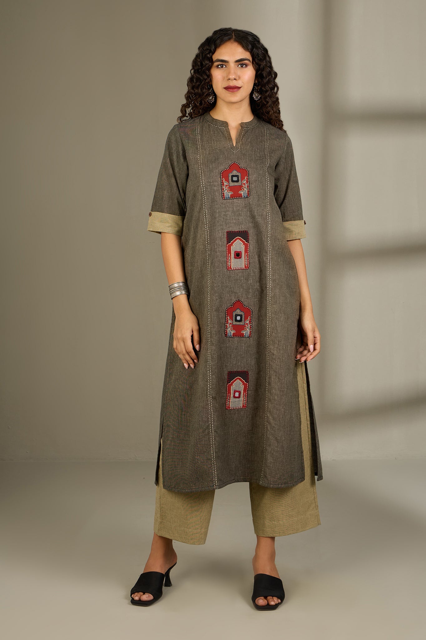 Co-ord Set Crimson Dune Mystic Doorway Long Panel Kurta and Pants (Set of 2)