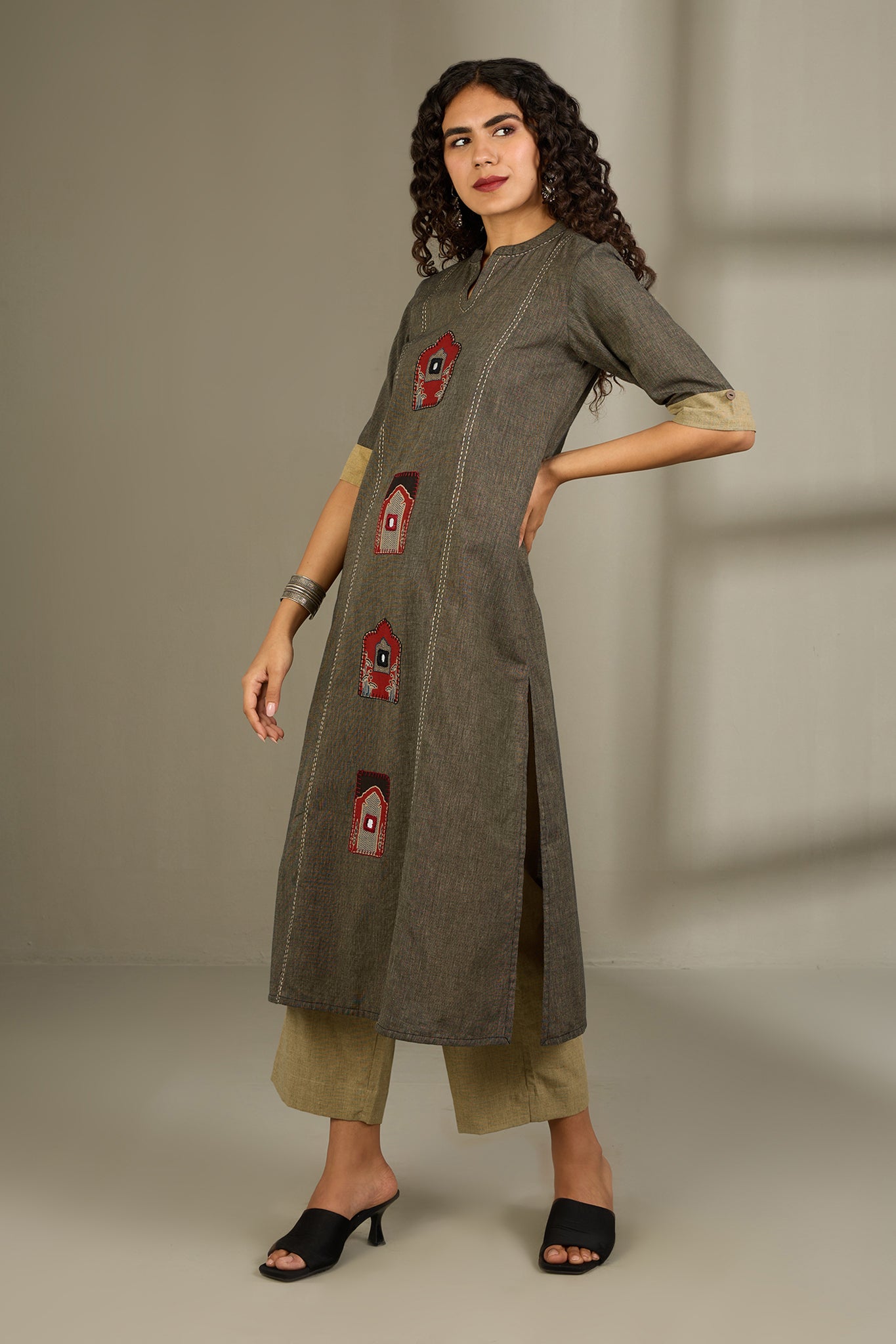 Co-ord Set Crimson Dune Mystic Doorway Long Panel Kurta and Pants (Set of 2)