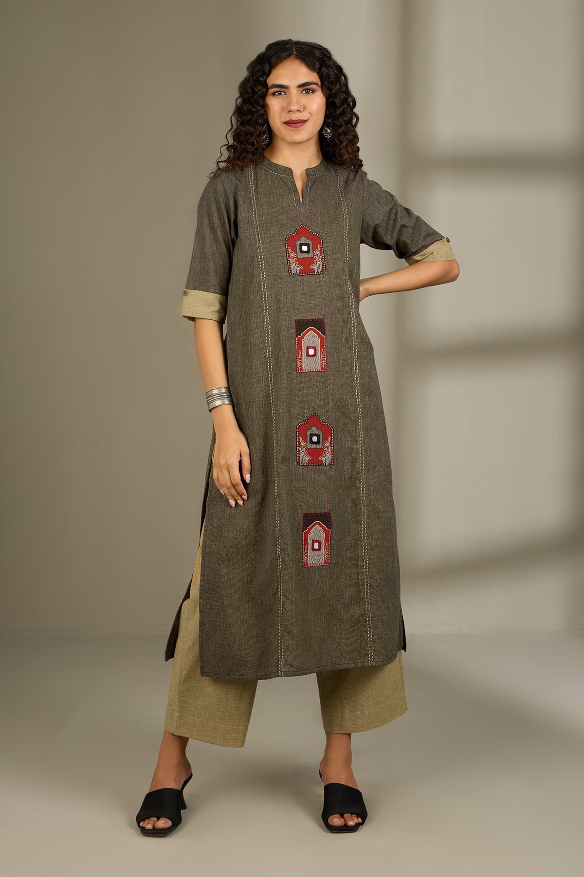 Co-ord Set Crimson Dune Mystic Doorway Long Panel Kurta and Pants (Set of 2)