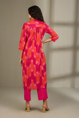Flamekissed Hues Stand Collar Kurta with Round Hemline