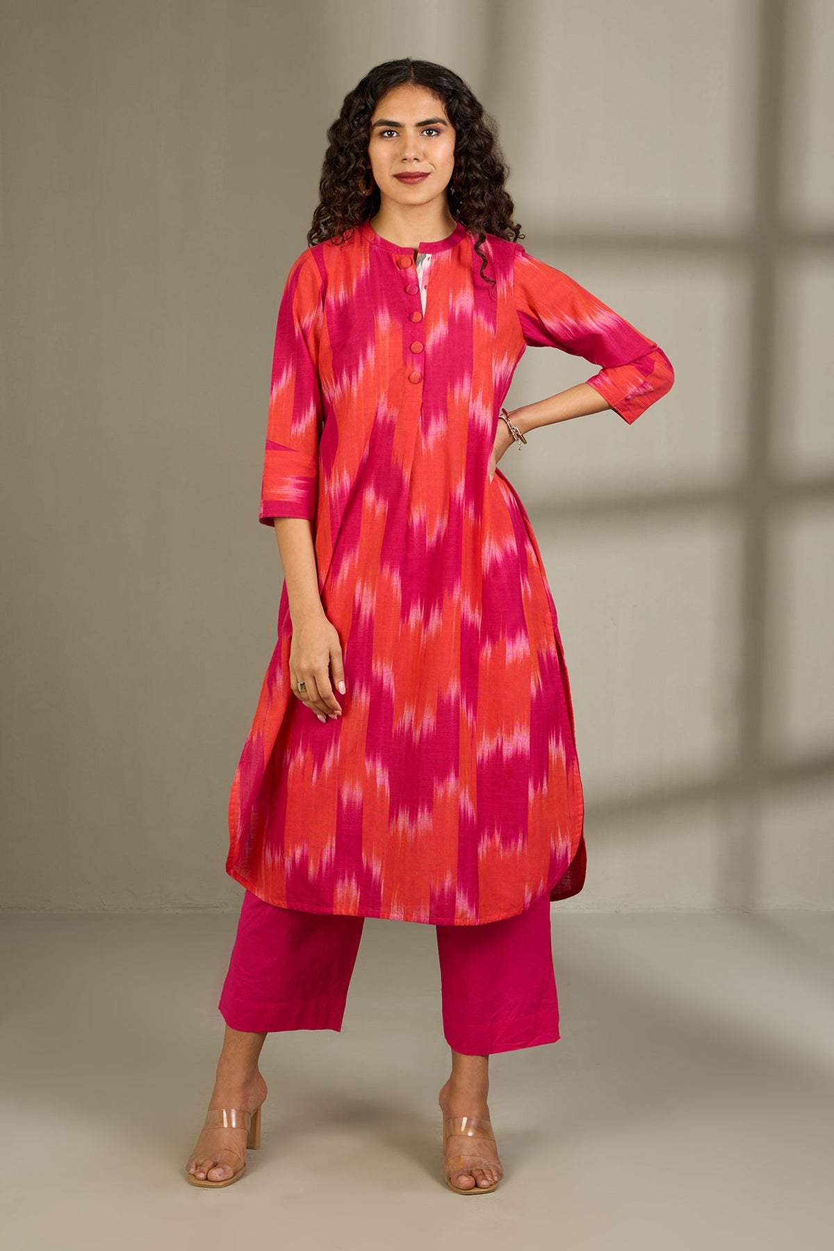 Flamekissed Hues Stand Collar Kurta with Round Hemline