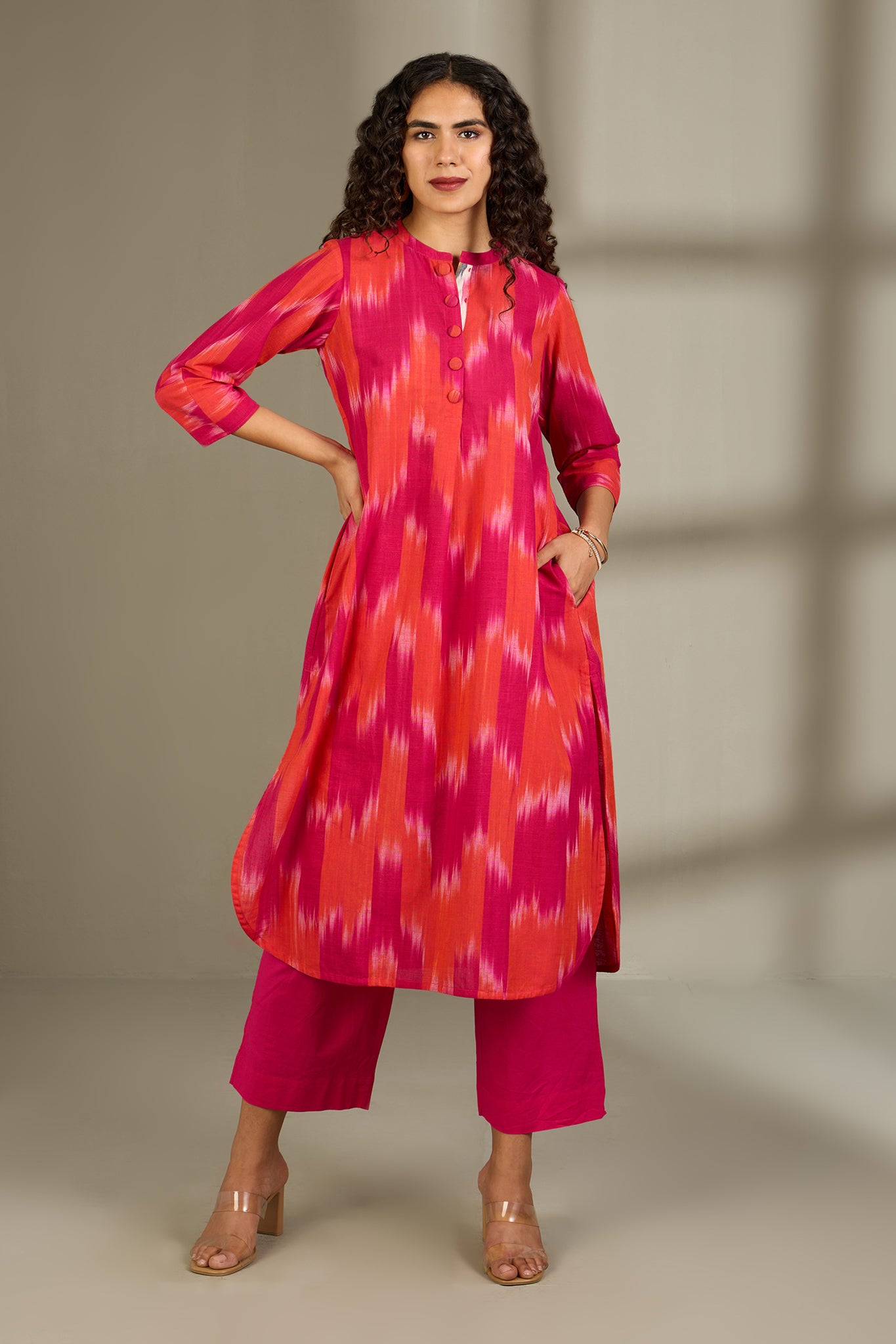 Flamekissed Hues Stand Collar Kurta with Round Hemline