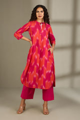Flamekissed Hues Stand Collar Kurta with Round Hemline